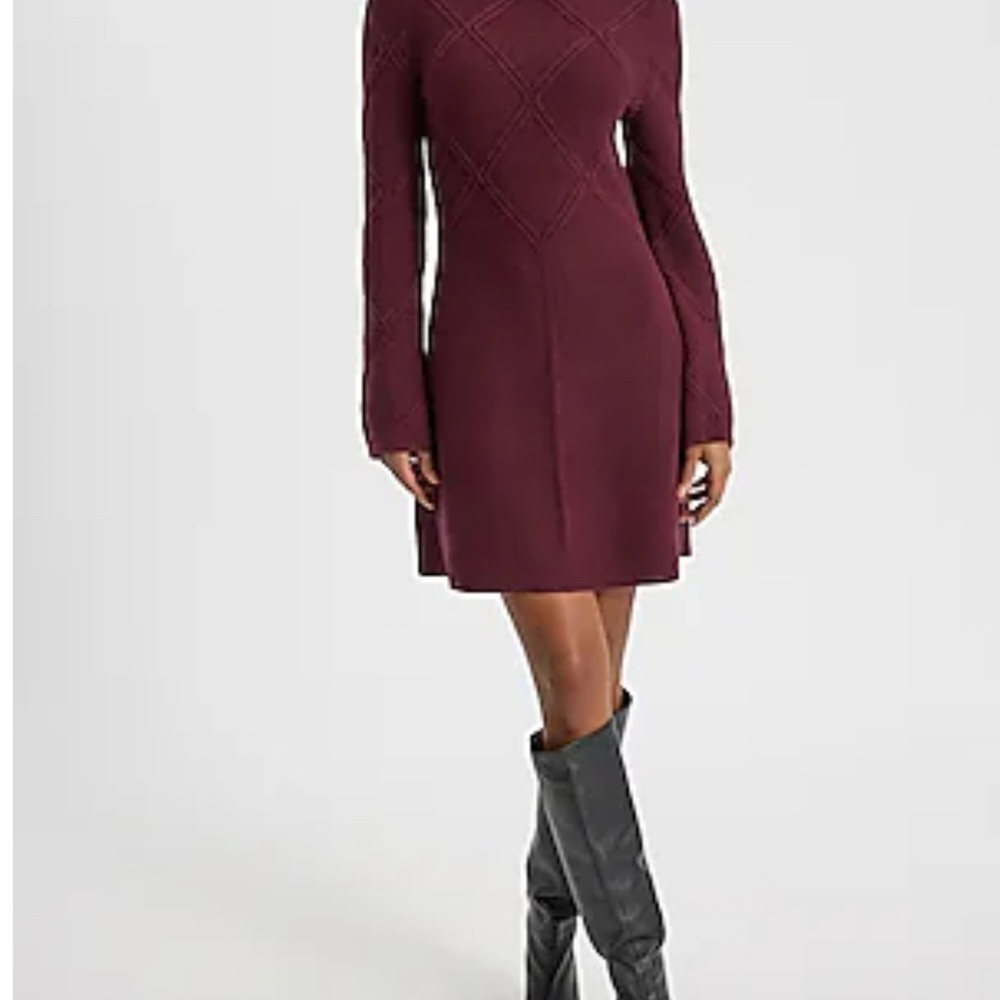 Express Purple Mock Neck Raglan Sleeve Sweater Dress